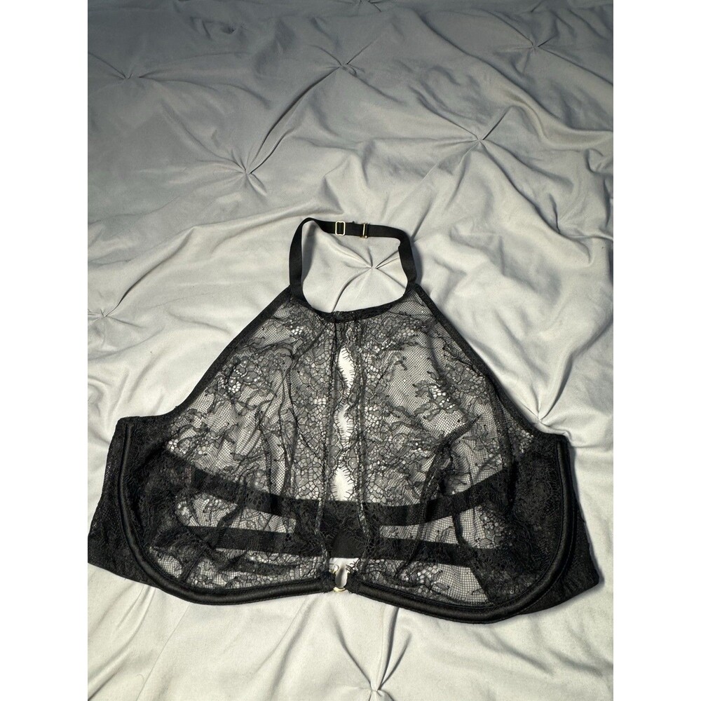 Victoria's Secret Very Sexy Black Floral Lace Mesh Halter Bralette Bra 36D